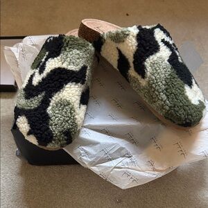 Nicole Miller Green and Black Camo Mules